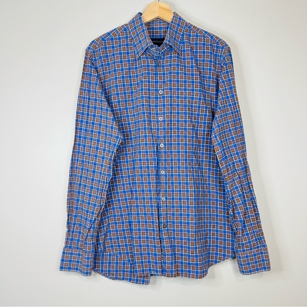 Scott Barber Blue/Orange Classic Cotton Oxford Shirt Large